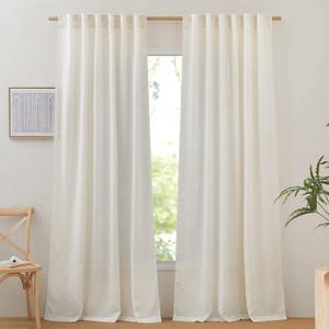 NICETOWN Extra Long Semi Sheer Linen Curtains for Living Room, Rod Pocket & Back Tab Privacy with Light Filtering Linen Weave Burlap Window Treatments for Bedroom, W52 x L144, 2 Panels