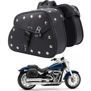 Motorcycle Saddlebags,Large Capacity Universal Saddle Bags Motorcycles,Waterproof Pu Leather Motorcycle Bags With Lock,Suitable For Cruiser Touring,Durable Side Storage Bags,Black, 12.6 x 4.72 x 9.84 inches