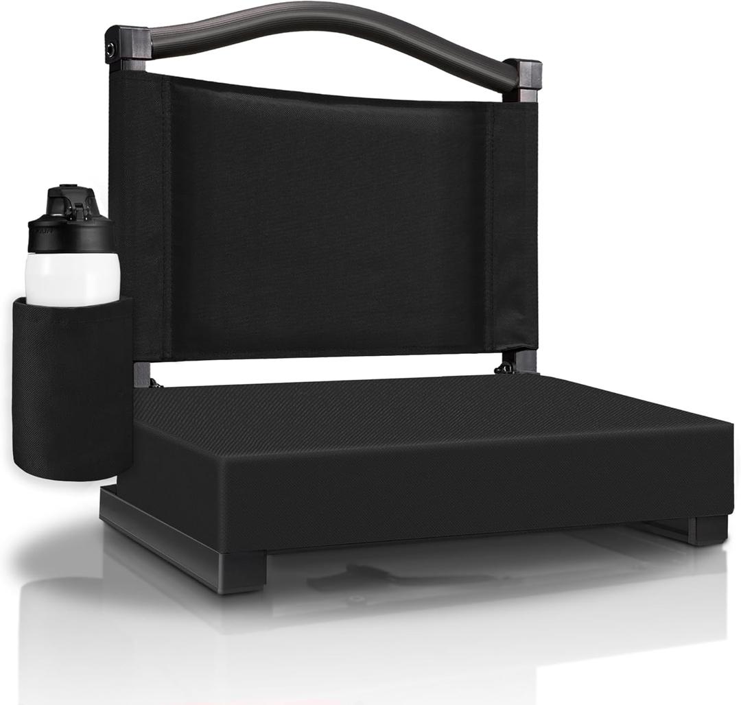 HABUTWAY Stadium Seats with Back Support and Thick Cushion Bleacher Seats with Backs and Cushion Wide, Stadium Chairs Include Shoulder Strap and Pocket, Perfect for Sports Events (1 PC, Black)