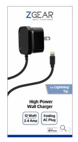 ZGEAR (12W) 8-Pin Wall Charger for Lighting Tip