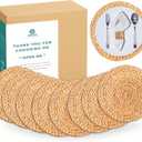 Round Woven Placemats Set of 8, Wicker Placemats, Natural Water Hyacinth Placemats, Braided Straw Table Mats, Heat Resistant Non-Slip for Kitchen, Dining and Home Decor (13.5")