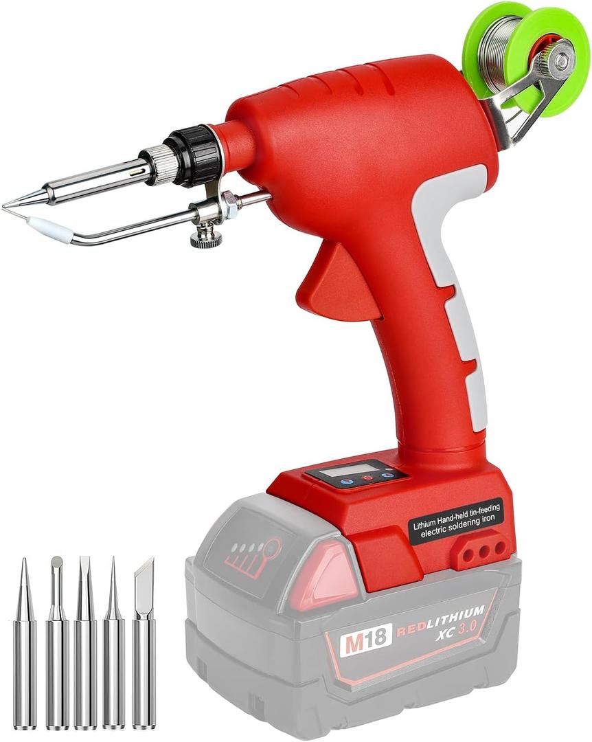 Cordless Soldering Iron Kit for Milwaukee M18 18v Battery, 75W LED Digital Solder Iron Soldering Gun with 5pcs Tips, 50g 0.04” Solder Wire for any Hobby Enthusiast (Battery not included)