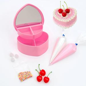 Decoden Fake Cake Kit, Decorate a Heart Shaped Fake Cake Jewelry Box Cream, Fake Whipped Cream Glue, Cherries, Sprinkles & Craft Supplies, Fake Cake Decor (Pink)