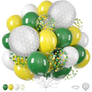 Golf Balloons, 12 Inch Green and Yellow Balloons with 18 Inch Golf Ball Foil Balloon White Yellow Green Confetti Latex Balloon for Men Boys Baby Shower Sport Game Theme Birthday Party Decorations