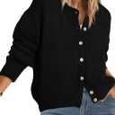 PRETTYGARDEN Long Sleeve Crewneck Button Down Women's Sweaters Spring Open Front Chunky Cardigan Sweaters for Women 2026 (Large, Black)