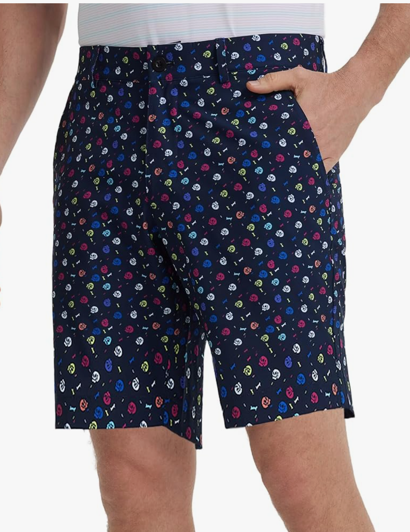 M MAELREG Golf Shorts Men Print Quick Dry 9" Stretch Lightweight Water-Resistant Flex Flat Front Fashion Mens Shorts Casual, Colorful Skull