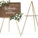 DJAR 63" Wooden Easel Stand for Sign, Dual-use Adjustable Height, Wood Floor Display Easel for Wedding, Welcome Board, Poster, Picture, Photo- Gold