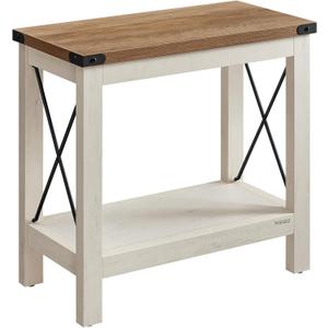 VASAGLE 2-Tier End Table, Side Table with Bottom Shelf, Nightstand for Small Spaces, for Living Room, Bedroom, Farmhouse Style, Rustic White and Honey Brown ULET235W01