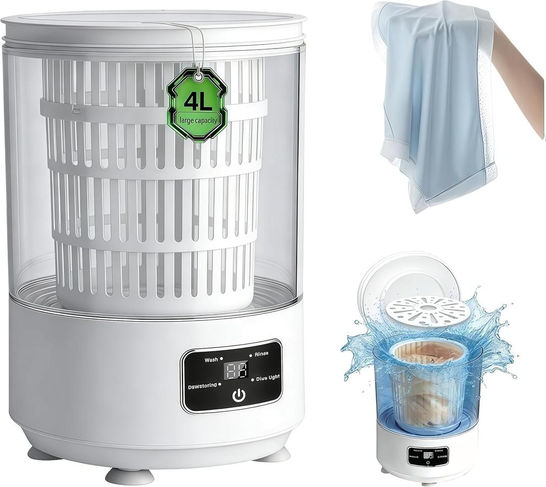 Portable Mini Washing Machine,4L Large Capacity Underwear Washer with Blue Light & Dehydration,Deep Clean Small Clothes,SemiAutomatic Mini Washer for Family,Hotel,Camping