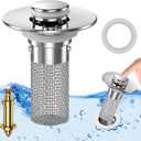 Sink Stopper Hair Catcher, Pop-up Sink Drain Strainer with Removable Stainless Steel Strainer Basket Hair Catcher, Bathroom Sink Strainer for Bathroom Sink Stopper Replacement. (1PCS) (1PACK)