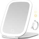 NEZZOE Travel Mirror with LED Light, Rechargeable Portable Lighted Makeup Mirror, 3 Lighting Modes Dimmable Touch Control, Foldable Compact Vanity Mirror for Travel Tabletop, 7x5 Inch