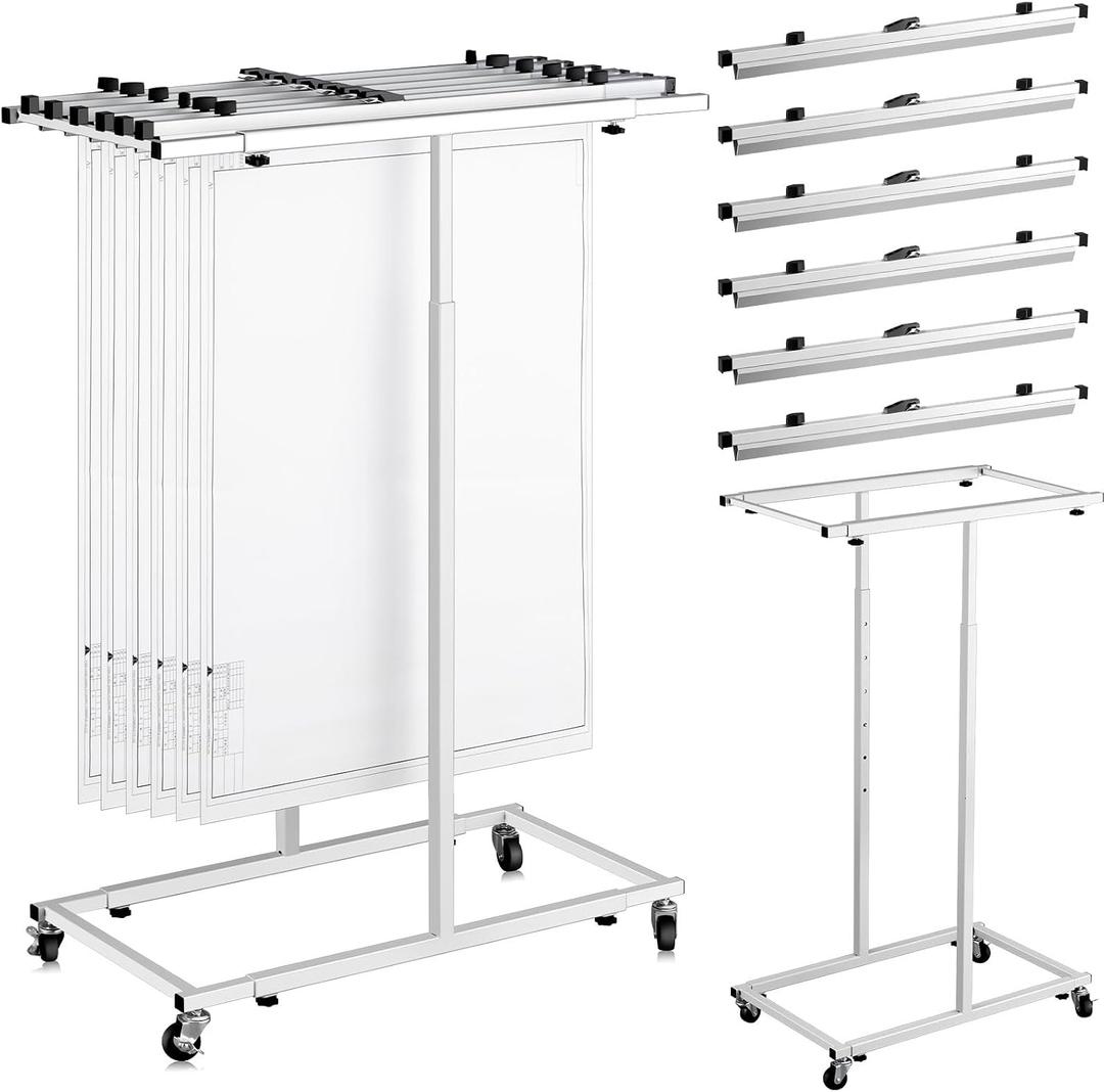Kolldenn Mobile Blueprint Storage Rack with 6 Clamps 4 Wheels, 24 Inch