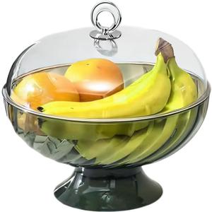 Fruit bowl with lid & Basket - Fruit Fly Proof Kitchen Counter Storage for Fruits & Veggies, Plastic Decorative fruit baske with Draining Holes & Handle (green 1Pcs)