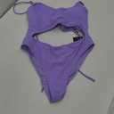 Meyeeka Womens Scoop Neck Cut Out Front Lace Up Back High Cut Monokini One Piece Swimsuit (Large, Purple)