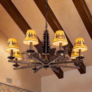 Model DS-TCL049 tochic farmhouse chandelier light fixture for living room, 35.4" western forest bear pendant chandelier lighting for dining room, vintage antique bronze chandeliers for bedroom, kitchen, entryway