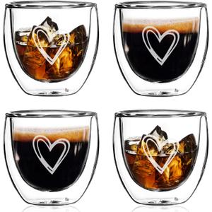Gute 2.7 OZ Espresso Cups Set of 4,Double Walled Glass Espresso Cups,Italian Style Clear Doppio Cups for Espresso Lovers,Espresso Accessories Small Double Wall Expresso Coffee Cup