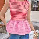 Tankaneo Womens Summer Striped Peplum Tank Tops Pink (Red, L)