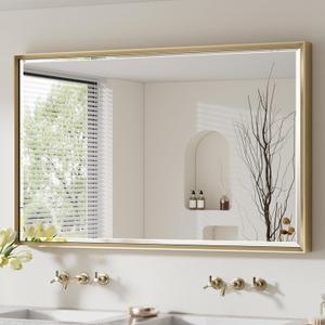 48 x 30 Gold Bathroom Mirror, Brushed Gold Beveled Bathroom Mirror, Shatterproof Large Gold Frame Rectangle Mirror, Brushed Brass Gold Framed Vanity Mirror Vertical/Horizontal Wall-Mounted