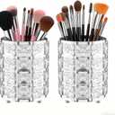 LUGUNU Makeup Brush Holder with Silver Crystal Bling  Elegant Vanity Organizer for Brushes, Pens & Pencils, Ideal for Bathroom or Office Countertop(2Pack)