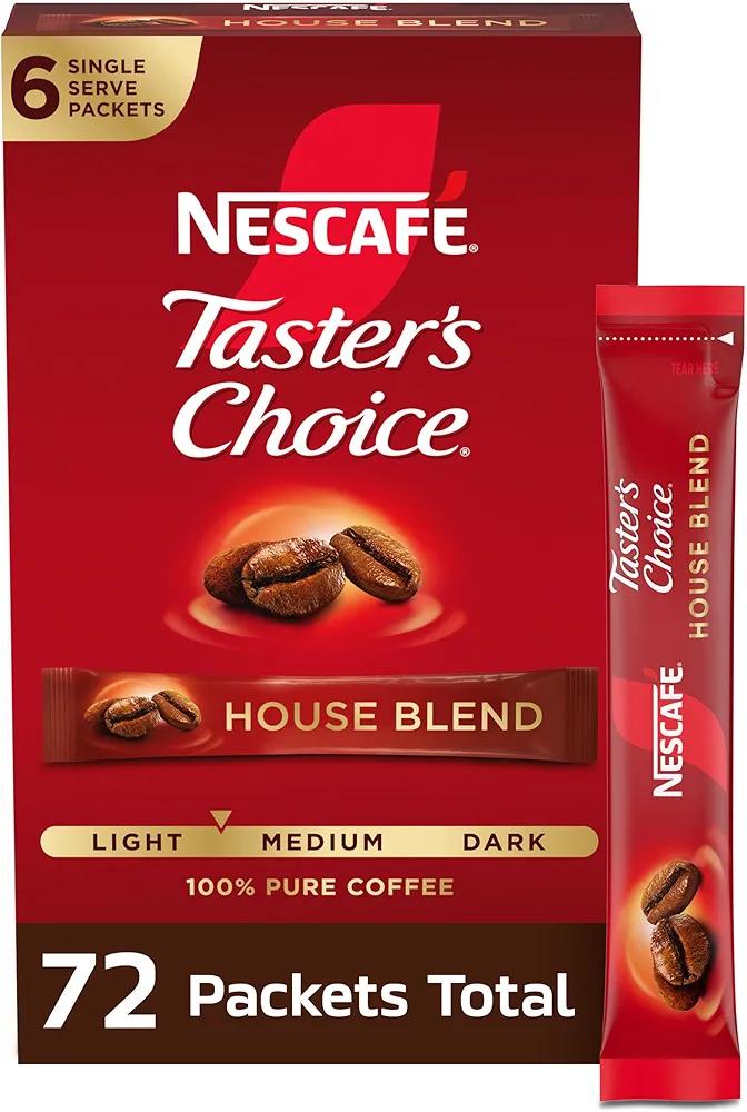 NESCAFÉ Taster's Choice, Instant Coffee Packets, Light Medium Roast Coffee, House Blend, 12 Boxes (72 Packets), BB Date 12/2027