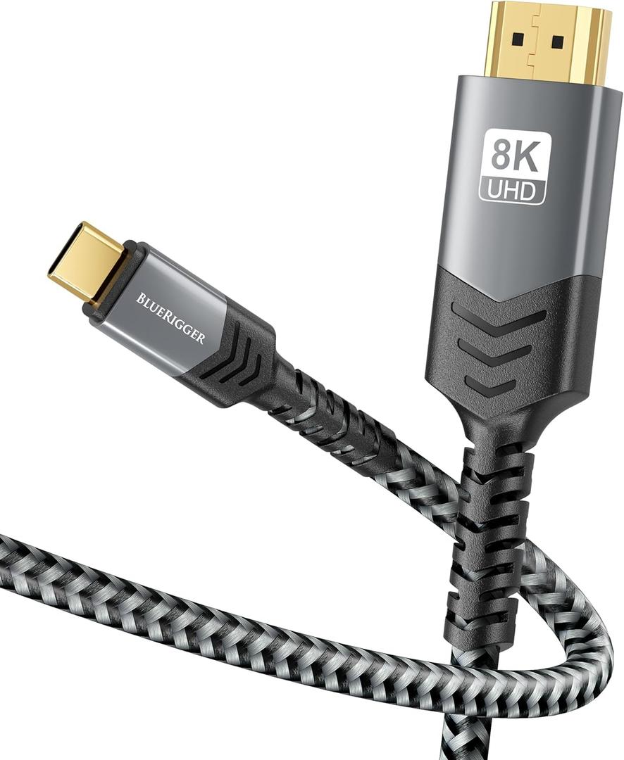 BlueRigger 8K USB C to HDMI Cable (6FT, 8K 60Hz, Uni-Directional, 48Gbps, USB Type C 3.1, HDMI 2.1 Premium Braided Cord, USBC to HDMI)  Thunderbolt 3/4 Compatible with Phone, Laptop, Tablet