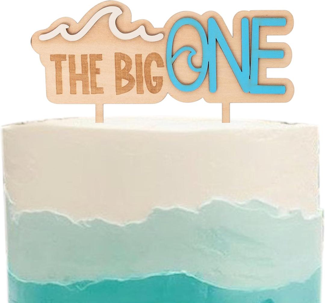 The Big One Wooden Cake Topper - Wave Theme First/1st Birthday Party Decoration,Surf Boy Party DecorSmash Cake Photo Props (wave topper)