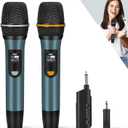 Wireless Microphones, UHF Metal Rechargeable Cordless Dynamic Mic System with Auto-Connect Receiver, 160ft Range Professional Wireless Microphone for Karaoke, Party and PA System (Navy)