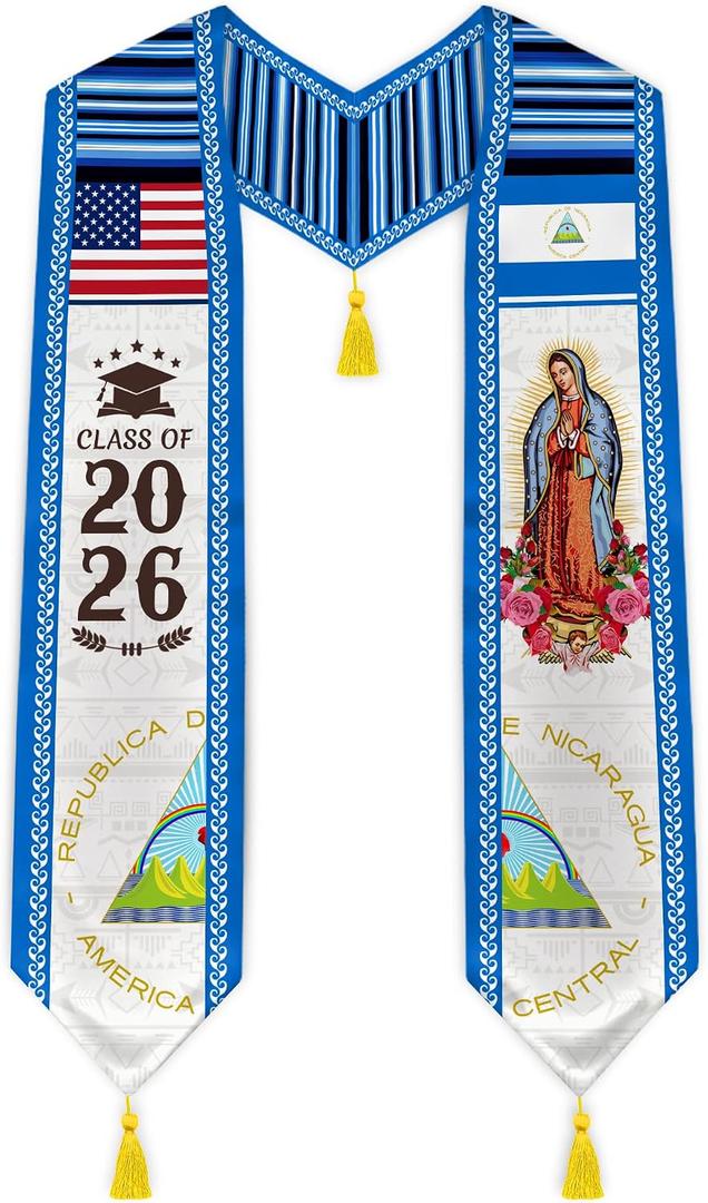 National Flag Graduation Stole Class of 2026 with Gift Box, Graduation Sash for High School & University 72" Long (Blue)