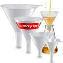 Plastic Funnel for Automotive Use - Kitchen Funnels for Filling Bottles, Jars, Containers or Lab Use - Oil Funnel for Gas, Car Oil, Lubricants and Fluids (White-4 Pack)