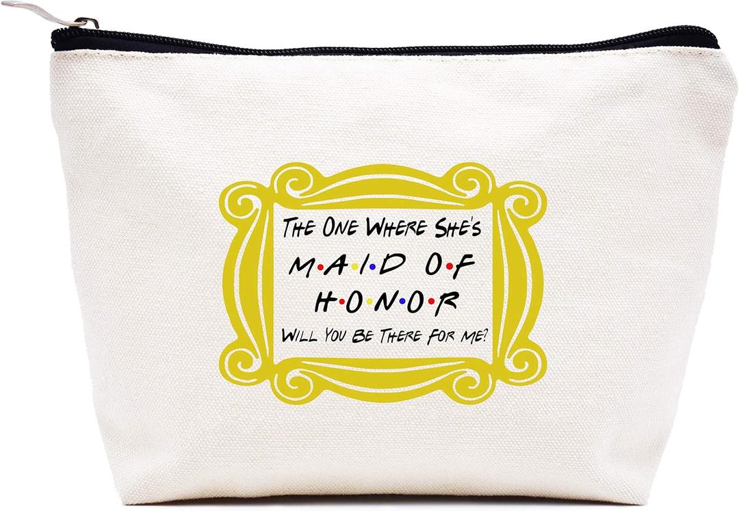 Makeup Bag Cosmetic Bag Travel Pouch,Bridesmaid Gift-Bachelorette Party Present,Unique Proposal Christmas Gifts for Besties Friends Women-The One Where She's Maid of Honor Will You Be There for Me