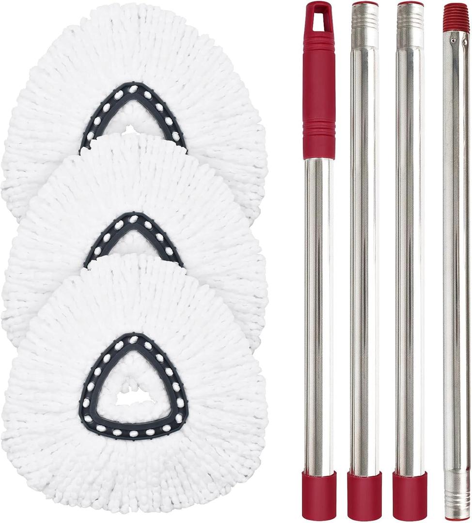 Mop Replacement for Ocedar, Mop for O Cedar, Mops Replacements Contain 4-Section Handle & 3 Pack Mops Head