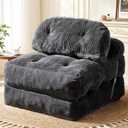 Folding Sofa Bed, Convertible Sleeper Chair with Back Support and Pillow Futon,Boneless Foldable Couch for Living Room/Guest Use/Home Office, Foldable Chair Bed for Adults, Dark Gray, Single