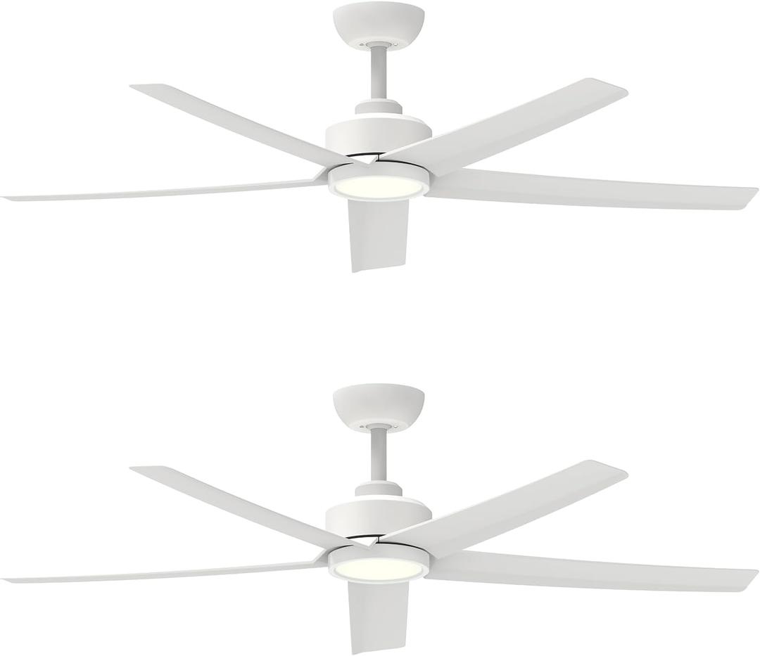 ocioc 2 Pack 52 inch Ceiling Fans with Lights and Remote Control, Ultra Quiet DC Motor, 3 Color Temperatures Modern Ceiling Fan for Bedroom Patio Indoor Covered Outdoor White