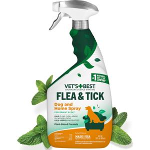 Vets Best Indoor Flea and Tick Spray  Dog Flea and Tick Treatment for Home, Plant-Based Formula with Natural Oils, Kills Fleas, Eggs & Ticks on Contact, Made in USA, 32 oz