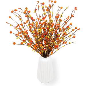 Fall Stems for Vases 6 Pack, 16.5" Artificial Berry Stems for Autumn Farmhouse with Orange Berry Picks and Faux Flower, Autumn Thanksgivings Harvest Decoration