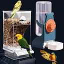 Kenond No Mess Bird Feeder Water Dispenser Set, Automatic Parrot Feeder Cage Accessories, Clear Parakeet Seed Container Food Drinker for Cage, Cockatiel Finch Lovebirds Budgies Canary (Blue)
