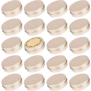 2 oz / 60ml Screw Top Aluminum Tin Jar with Screw Lid and Blank Labels - Pack of 23 (Champagne)