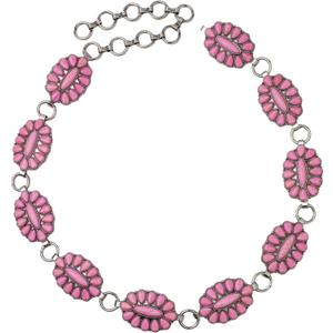 Women's Western Stone Concho Chain Belt  Adjustable Boho Vintage-Inspired Statement Waist Belt (Pink)
