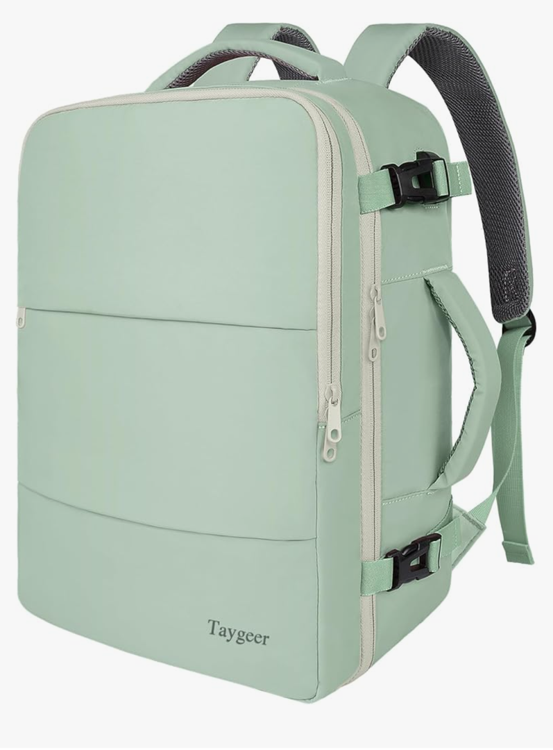 Carry On Backpack, 35l Travel Backpack for Women Airline Approved, Cute Underseat Personal Item Travel Bag With Shoe Compartment, Casual Daypack Gifts for Friend Weekend, Green Beige