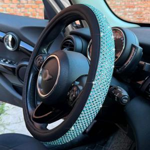 PINCTROT Bling Bling Comfy Steering Wheel Cover with Jumbo Crystal Rhinestones, Anti-Slip Diamond Leather, Universal 15 Inch (Sky Blue) (Medium(Standard) Size[14 1/2''-15''])