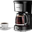 12-Cup Drip Coffee Maker with Reusable Filter,Programmable Clock,Auto Brew,Water Window,Keep Hot Plate,Glass Carafe,Compact Design for Kitchen,Office,Silver and Black,Stainless Steel
