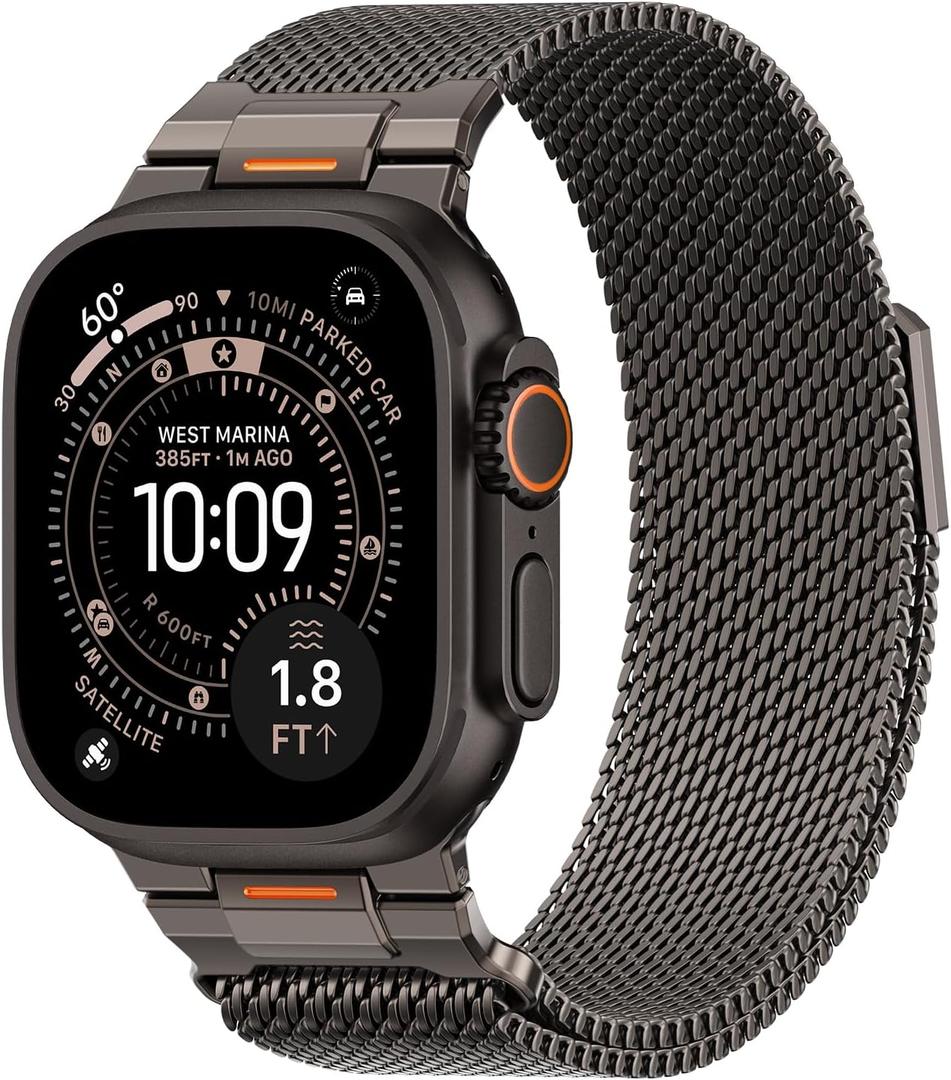 BXUXOHS Milanese Loop- Compatible with Apple Watch Ultra 3 2 1 Band for Men 49mm 46mm 45mm 44mm 42mm 41mm 40mm 38mm,Magnetic Mesh Metal Strap Wristband for iWatch SE 3/2 Series 11/10/9/8/7/6/5/4 Ultra (04-Gun color)