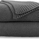 CozeCube Dark Grey Throw Blanket for Couch, Soft Cozy Cable Knit Throw for Bed Sofa Living Room, Lightweight Warm Decorative Farmhouse Christmas Blanket, 50"x60", Charcoal Grey