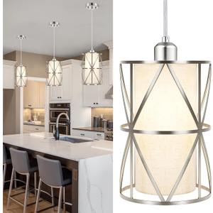 7"10" Modern Pendant Lights Kitchen Island - Adjustable Height Brushed Nickel Kitchen Pendant Lights with Linen Shade, UL Certified Pendant Lighting for Dining Room, Entryway (7''x 10'',1Light (Large)