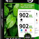 902XL High Yield Ink Cartridge Replacement for HP902XL HP902 902 XL Combo Pack Compatible with HP OfficeJet Pro 6960 6962 6968 6970 6974 6975 (Black Cyan Magenta Yellow 4 Pack)