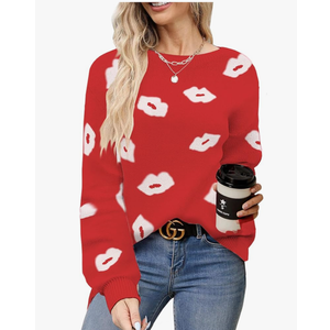 Sweater for Women Lip Pullover Sweaters Cute Lips Long Sleeve Crewneck Casual Sweaters Top, L