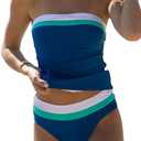 Beachsissi Bandeau Swimsuits for Women Strapless Swimwear Bathing Suits Tummy Control Color Block Tankini Sets, M