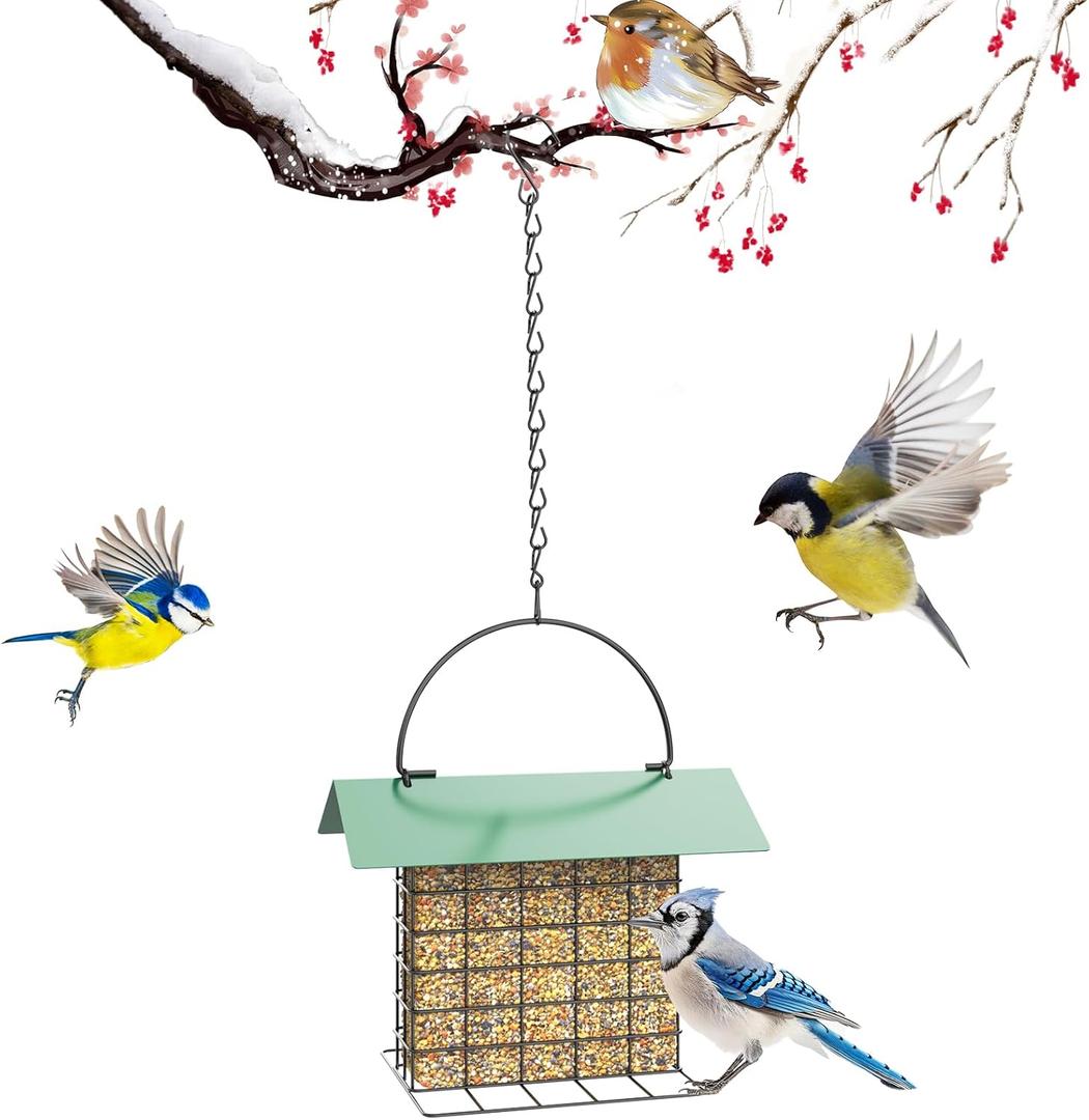 FLINTER Bird Feeder for Outdoors, Suet Feeder Hanging Bird Feeder, Adjustable Chain Hanging for Garden Yard Outside - Suet Cake Feeders to Attracting Birds
