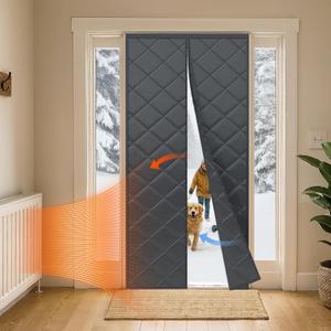 LazBlinds Thermal Insulated Door Curtain Fit Door Size 30" x 80", Magnetic Hands-Free Self Seal Door Cover, Weatherproof Oxford & Cotton Fiber Fill Blanket for Winter to Keep Warm, Grey