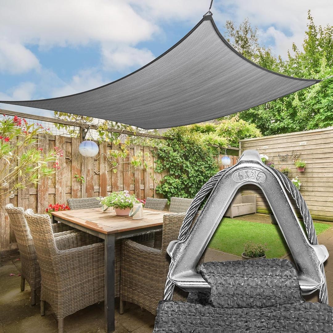Royal Shade Heavy Duty 16' x 20' Grey Sun Shade Rectangle Pro Ring Shade Sail, 260 GSM Commercial Grade UPF50 Sunshade, Reinforced Corners & Edges (We Make Custom Size)